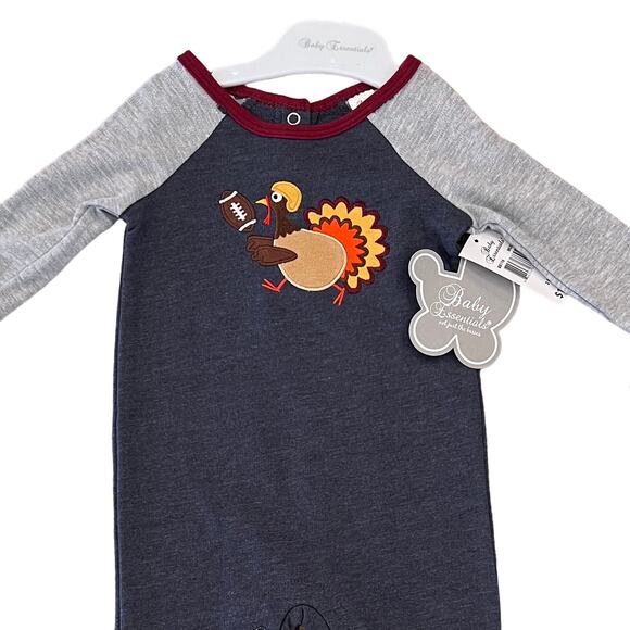 NWT Baby Essentials Navy & Grey Thanksgiving Football Bodysuit & Cap - Picture 2 of 7